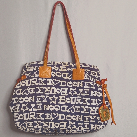 Dooney & Bourke Handbags - Dooney and Bourke Blue/White Graffiti Tote Leather Trim
